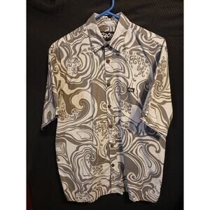 RIX Hawaiian Button Down Aloha Shirt Size LRG Made In Hawaii Gray/White A24